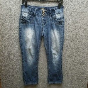 Angels Women's 7 Button-Fly Blue Cropped Jeans 30.75" 24.25" 7.5"